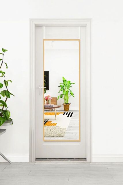 Living and Home 28cm W x 78cm H Gold Metal Frame Wall Mounted Door Mirror - Size: 28 cm W x 78 cm H