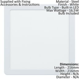 Loops Wall / Ceiling Flush Downlight 216mm White Square Spotlight 16.5W 4000K LED - thumbnail 2