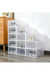 Living and Home 12Pcs White Plastic Foldable Stackable Storage Shoe Boxes