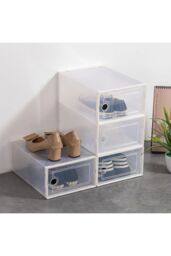Living and Home 12Pcs White Plastic Foldable Stackable Storage Shoe Boxes - thumbnail 5
