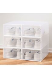 Living and Home 12Pcs White Plastic Foldable Stackable Storage Shoe Boxes - thumbnail 2
