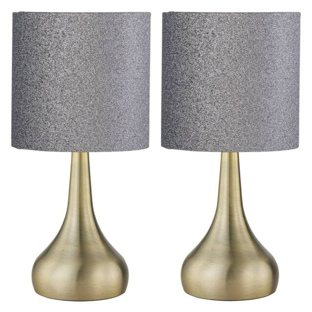First Choice Lighting Set of 2 Romana - Antique Brass Touch Table Lamps Glitter Shade in Bronze - image 1