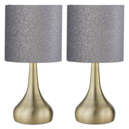 First Choice Lighting Set of 2 Romana - Antique Brass Touch Table Lamps Glitter Shade in Bronze - thumbnail 1