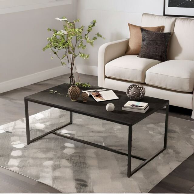 Pirlo Plush Rectangular Faux Marble Coffee Table Living Room Furniture Black - image 1