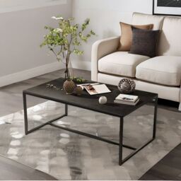 Pirlo Plush Rectangular Faux Marble Coffee Table Living Room Furniture Black