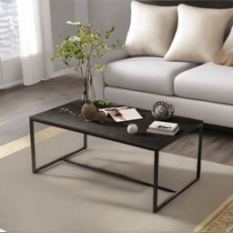 Pirlo Plush Rectangular Faux Marble Coffee Table Living Room Furniture Black - thumbnail 2