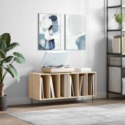 Berkfield Home Record Cabinet Sonoma Oak 100x38x48 cm Engineered Wood in Brown - Size: 100 x 38 x 48 cm - thumbnail 1