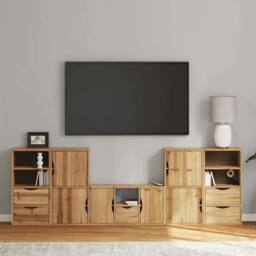 Berkfield Home 5 Piece TV Units with Storage ODDA Solid Wood Pine in Brown - thumbnail 2