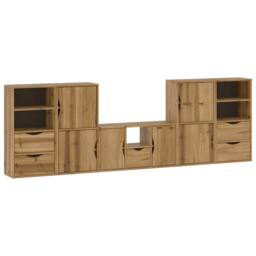 Berkfield Home 5 Piece TV Units with Storage ODDA Solid Wood Pine in Brown - thumbnail 1