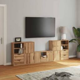 Berkfield Home 5 Piece TV Units with Storage ODDA Solid Wood Pine in Brown - thumbnail 3