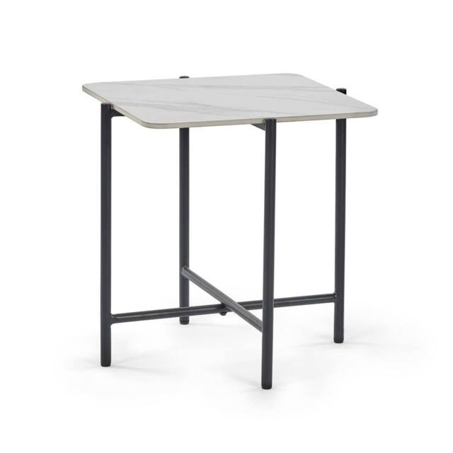 Cheshire Lucerne White Marbled Sintered Stone Square Lamp Table in White Marble - image 1