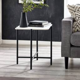 Cheshire Lucerne White Marbled Sintered Stone Square Lamp Table in White Marble - thumbnail 2