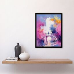 Artery8 Wall Art Print Bridge of Dreams Abstract Oil Painting Pink Blue Orange Framed Art - Size: A4 - thumbnail 4