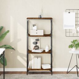 Berkfield Home Bookcase 4-Tier Smoked Oak 59x35x132 cm Engineered Wood in Brown - Size: 59 x 35 x 132 cm - thumbnail 1