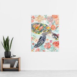 "Artery8 Colourful Sea Turtle Marine Flowers Watercolour Wall Art Print - Size: W24"" x H32""" - thumbnail 4