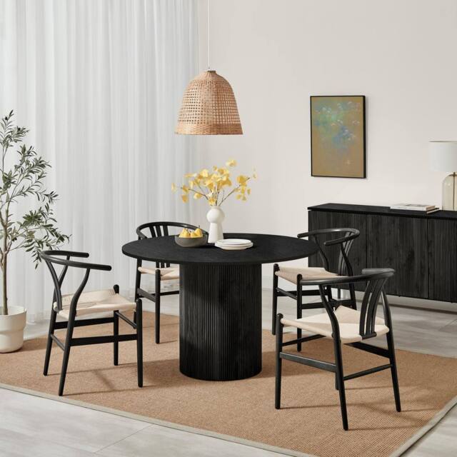 FurnitureboxUK Penrose Black Wooden Round Dining Table & 4 Black Caia Dining Chairs - image 1