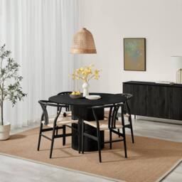 FurnitureboxUK Penrose Black Wooden Round Dining Table & 4 Black Caia Dining Chairs - thumbnail 2