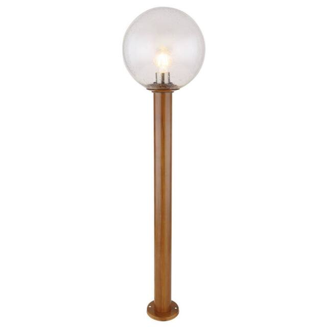 Netlighting Ossy Outdoor Bollard Wood Look IP44 Clear Glass Shade 1x E27 in Brown - image 1