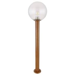 Netlighting Ossy Outdoor Bollard Wood Look IP44 Clear Glass Shade 1x E27 in Brown - thumbnail 2