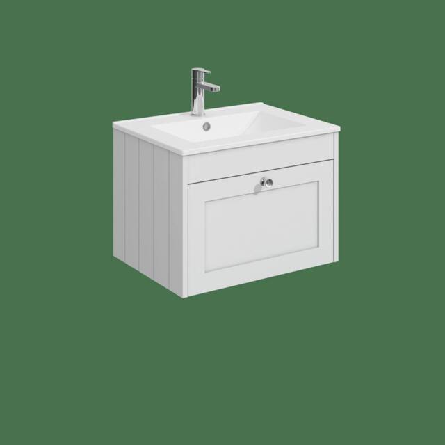 Balterley 600mm Wall Hung 1 Drawer Unit with Basin 1 Tap Hole - Satin White - image 1