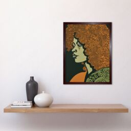 "Artery8 Wall Art Print Woman Portrait with Pattern Afro Hair Art Framed in Brown - Size: W12"" x H16""" - thumbnail 2