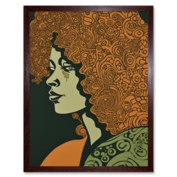 "Artery8 Wall Art Print Woman Portrait with Pattern Afro Hair Art Framed in Brown - Size: W12"" x H16""" - thumbnail 1