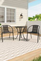 Living and Home Cast Aluminum Garden Dining Table with 2 PE Rattan Stacking Chairs in Black - thumbnail 2
