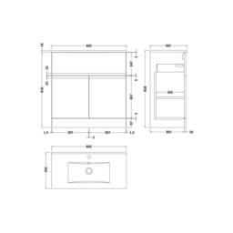 Balterley Mavesyn 2 Door 1 Drawer Vanity Basin Unit, Satin White, 800mm in White - thumbnail 3