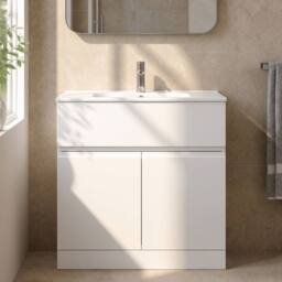 Balterley Mavesyn 2 Door 1 Drawer Vanity Basin Unit, Satin White, 800mm in White - thumbnail 6