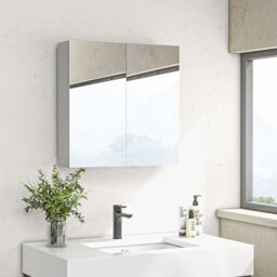 Kleankin Bathroom Mirror Cabinet with Adjustable Shelf 60W x 15D x 60Hcm White