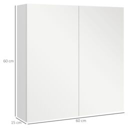 Kleankin Bathroom Mirror Cabinet with Adjustable Shelf 60W x 15D x 60Hcm White - thumbnail 3