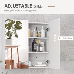 Kleankin Bathroom Mirror Cabinet with Adjustable Shelf 60W x 15D x 60Hcm White - thumbnail 6