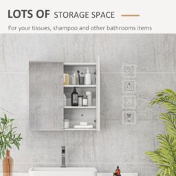 Kleankin Bathroom Mirror Cabinet with Adjustable Shelf 60W x 15D x 60Hcm White - thumbnail 4