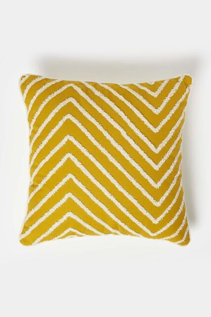 Homescapes Mustard Yellow Tufted Cotton Cushion - Size: 45 cm x 45 cm - image 1