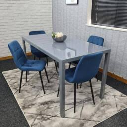 KOSY KOALA Modern Grey Glass Dining Table Set with 4 blue velvet Chairs - Size: 120 cm x 70 cm - thumbnail 2