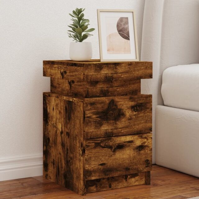 Berkfield Home Bedside Cabinets with LED Lights 2 pcs Smoked Oak 35x39x55 cm in Brown - Size: 35 x 39 x 55 cm - image 1