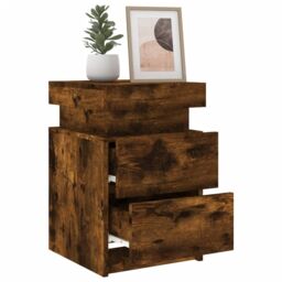 Berkfield Home Bedside Cabinets with LED Lights 2 pcs Smoked Oak 35x39x55 cm in Brown - Size: 35 x 39 x 55 cm - thumbnail 5