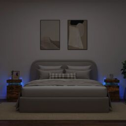 Berkfield Home Bedside Cabinets with LED Lights 2 pcs Smoked Oak 35x39x55 cm in Brown - Size: 35 x 39 x 55 cm - thumbnail 4
