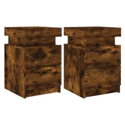 Berkfield Home Bedside Cabinets with LED Lights 2 pcs Smoked Oak 35x39x55 cm in Brown - Size: 35 x 39 x 55 cm - thumbnail 2