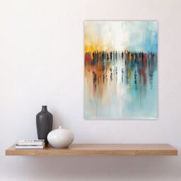 "Artery8 Crowd of People Colourful Misty Abstract Painting Wall Art Print in Blue - Size: W12"" x H16""" - thumbnail 4