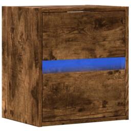 Berkfield Home Durable Wall-mounted Bedside Cabinet with LED Lights Smoked Oak in Brown - thumbnail 5