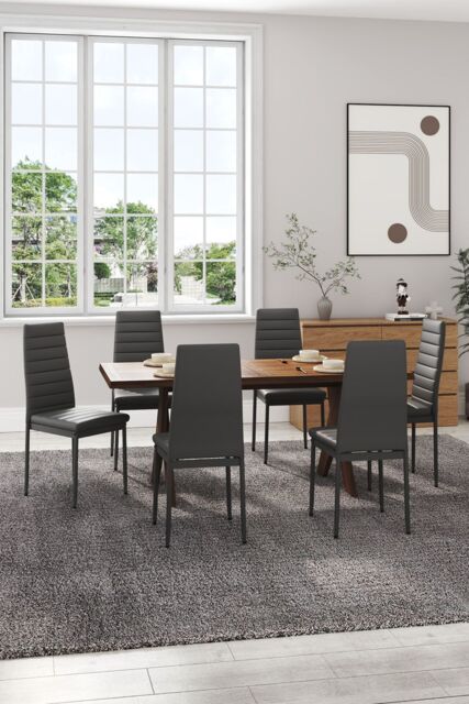 Living and Home Set of 6 Grey PU Leather Armless High Back Dining Chairs - image 1