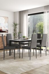 Living and Home Set of 6 Grey PU Leather Armless High Back Dining Chairs - thumbnail 4