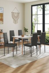 Living and Home Set of 6 Grey PU Leather Armless High Back Dining Chairs - thumbnail 6