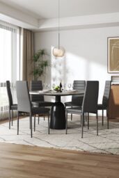 Living and Home Set of 6 Grey PU Leather Armless High Back Dining Chairs - thumbnail 5