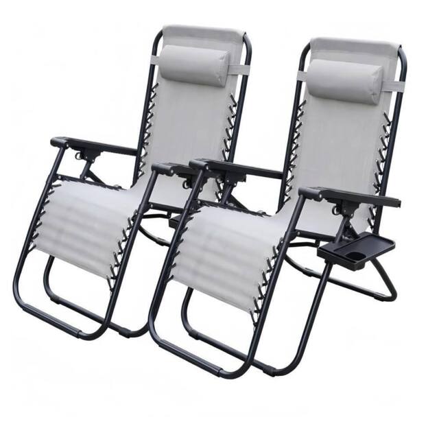 Alivio Set of 2 Heavy Duty Zero Gravity Chairs Sunloungers, Garden Outdoor Patio Sun Loungers Folding Reclining Chairs w/ Mobile Cup Holder &
