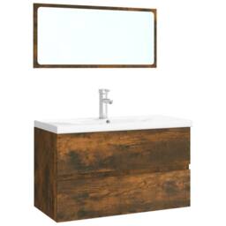 Berkfield Home Bathroom Furniture Set Smoked Oak Engineered Wood in Brown - thumbnail 1