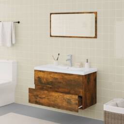 Berkfield Home Bathroom Furniture Set Smoked Oak Engineered Wood in Brown - thumbnail 3