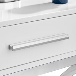 FurnitureboxUK Oxford White High Gloss Contemporary Bedside Table With Single Drawer & Silver Chrome Legs - thumbnail 4