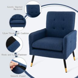 Costway Upholstered Sofa Chair Modern Accent Armchair Leisure Lounge Chair in Navy - thumbnail 9